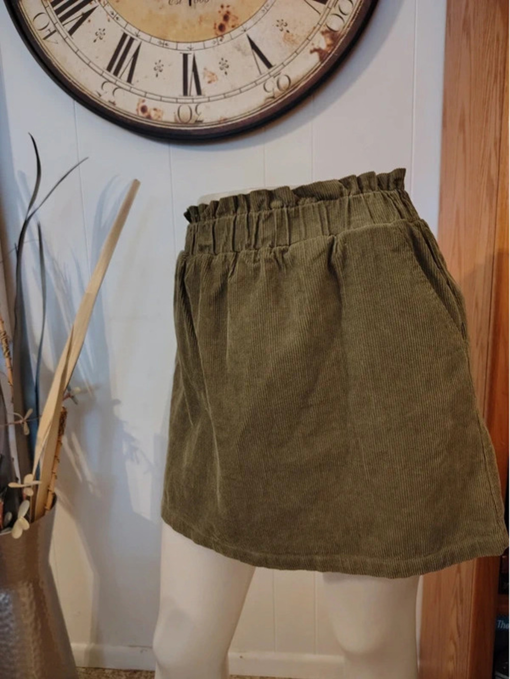 Copper Key Olive Green Corduroy Mini Skirt Size M Cotton